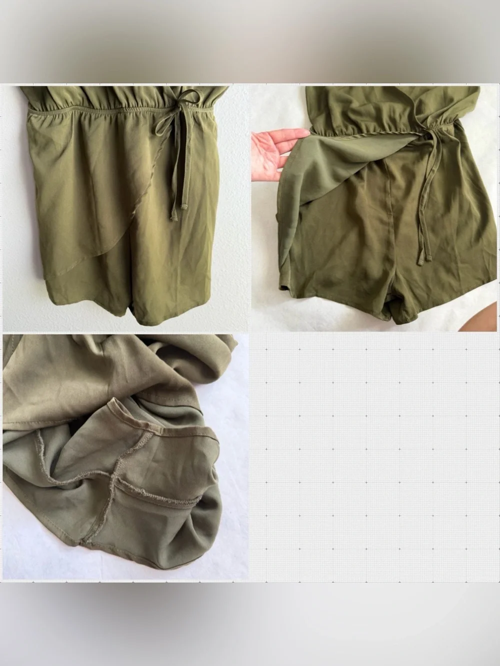 Tobi Olive Green Surplice Romper Shorts Medium Elastic Waist Lightweight Casual - Picture 6 of 15